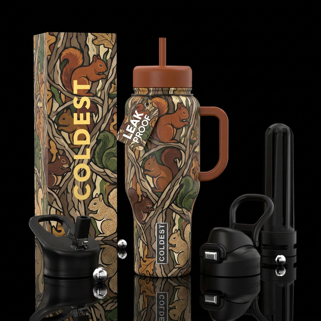 Hidden squirrel camouflage water bottle design