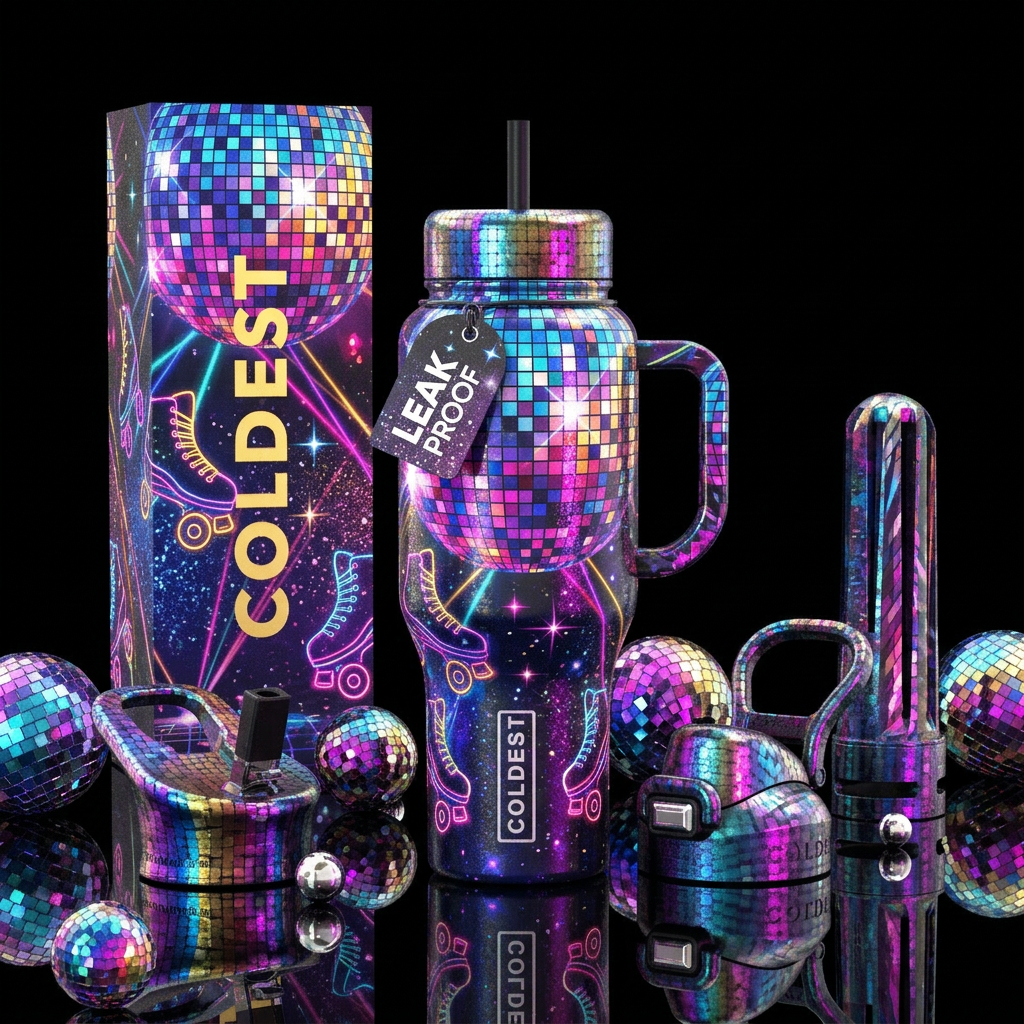 Disco at the roller skating rink water bottle design