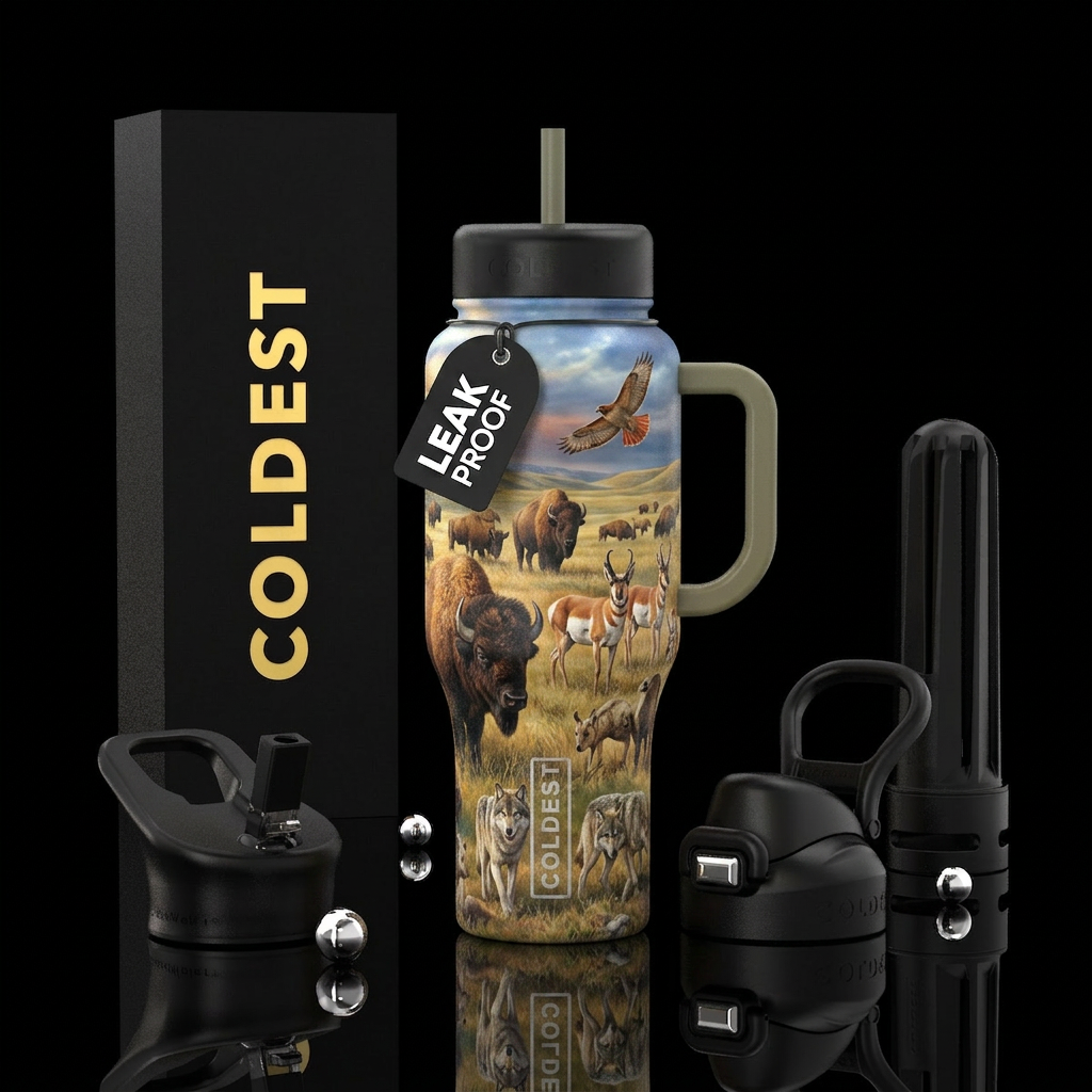 Animals of the great plains water bottle design
