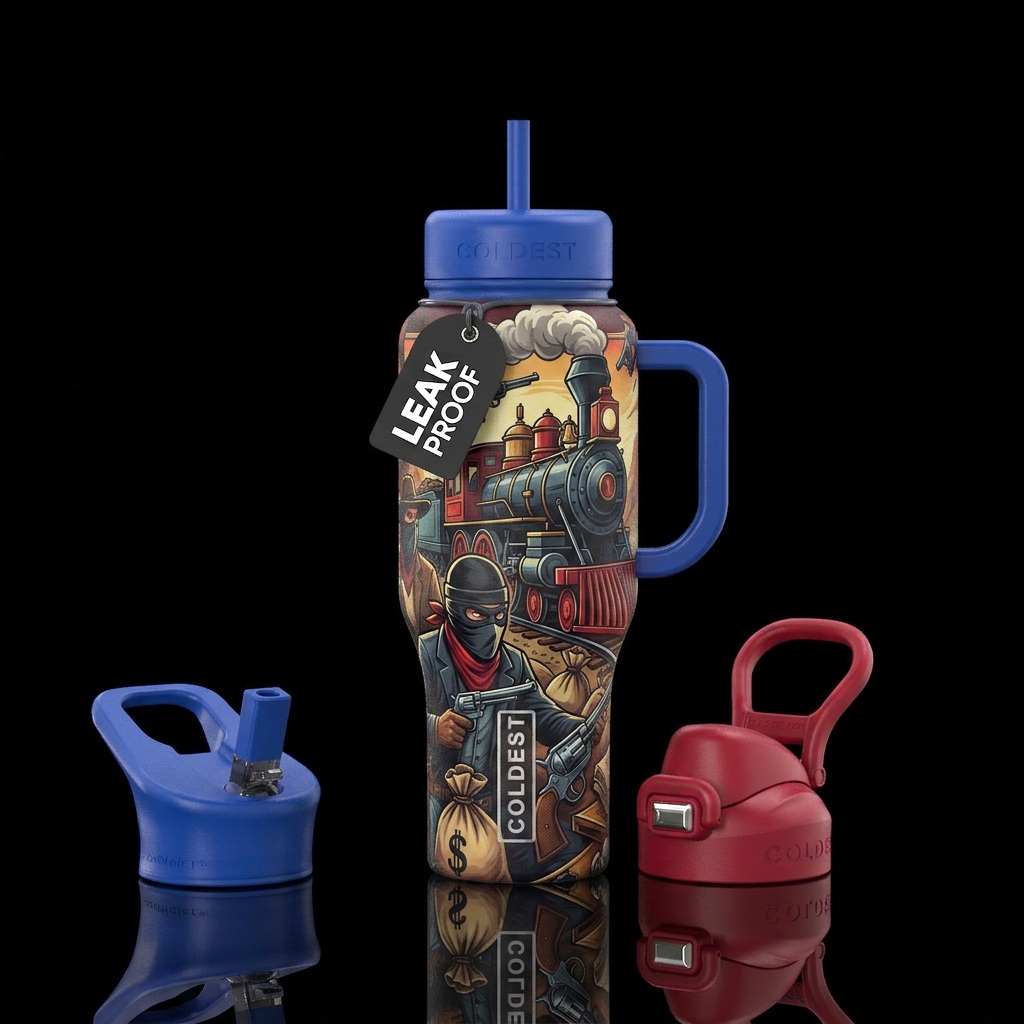 Great train robbery water bottle design
