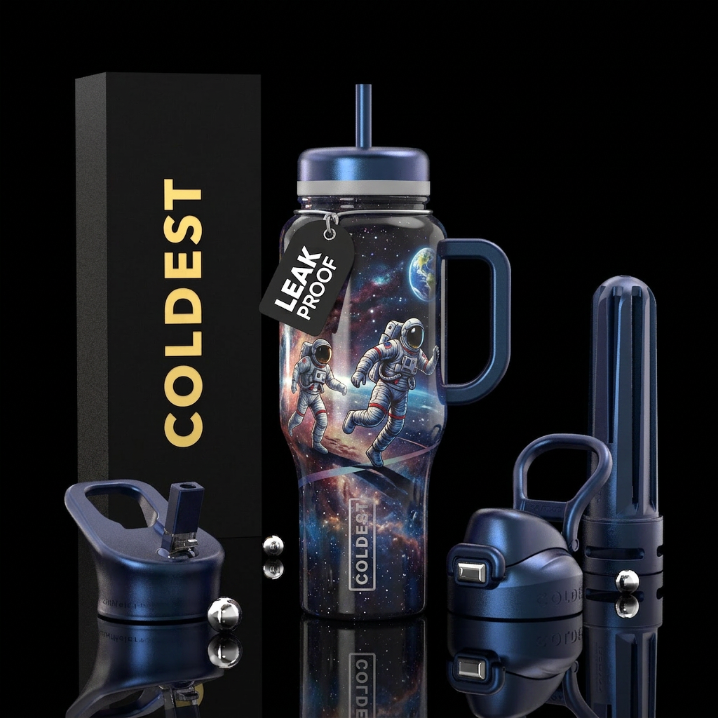 Racing astronauts in space the winner crossing the... water bottle design
