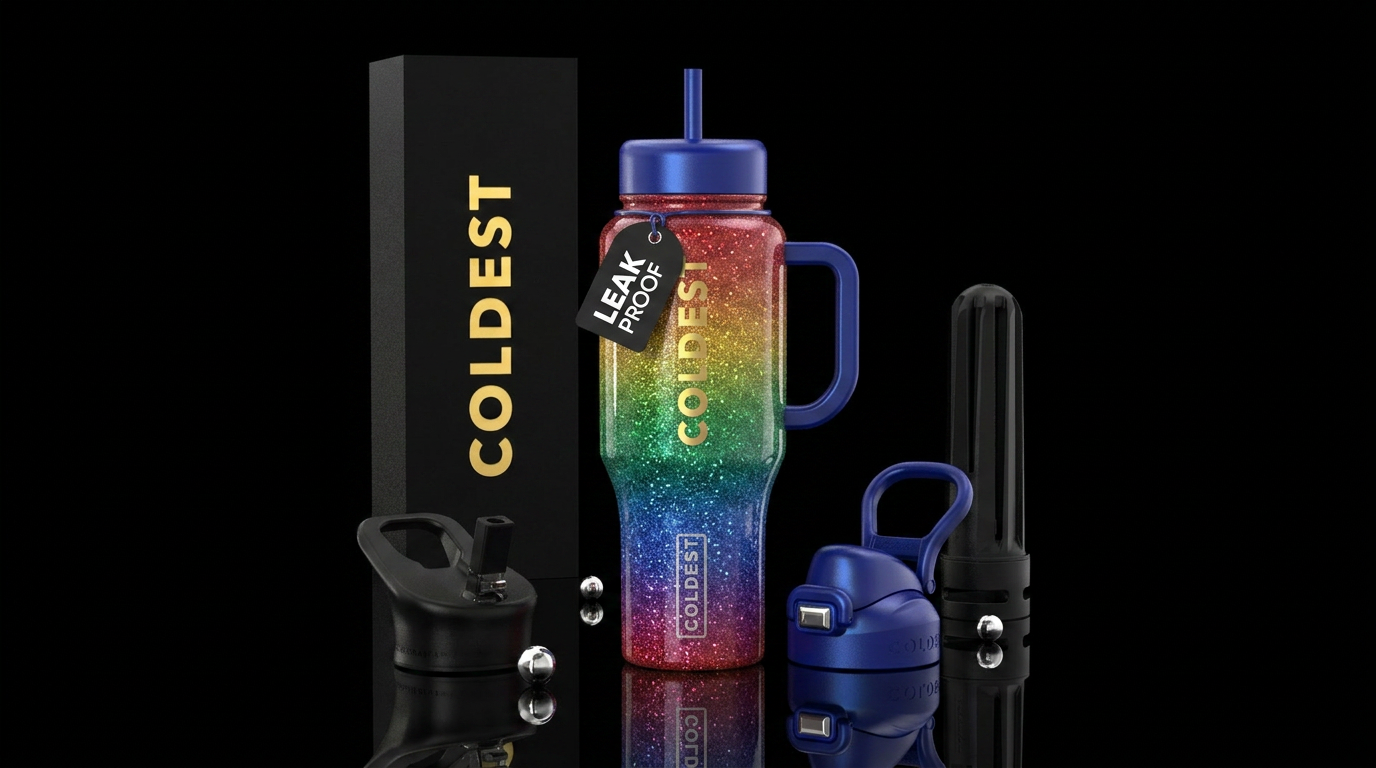 Hombre rainbow with glitter water bottle design
