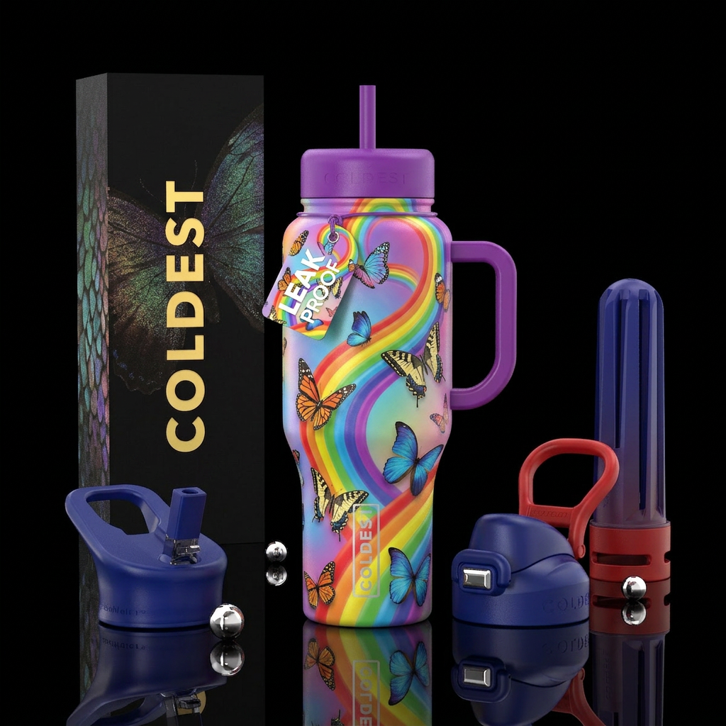 Dream of rainbows and butterflies water bottle design