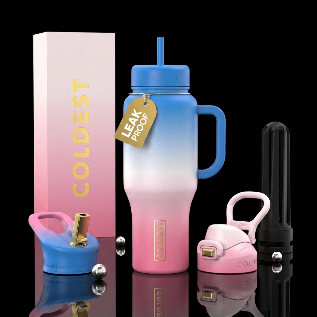 Pink white blue hombre water bottle design