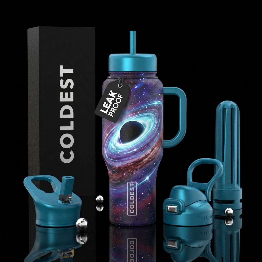 Black hole lost in space water bottle design