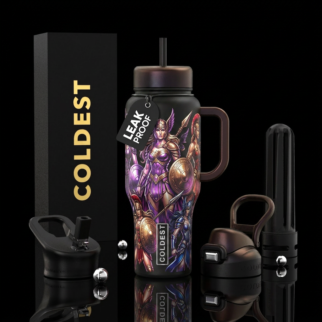 Female mythical warriors water bottle design