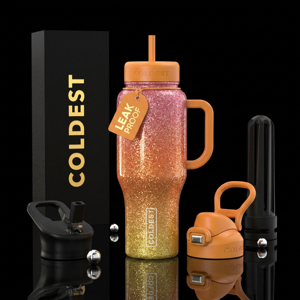 Sunrise glitter hombre water bottle design