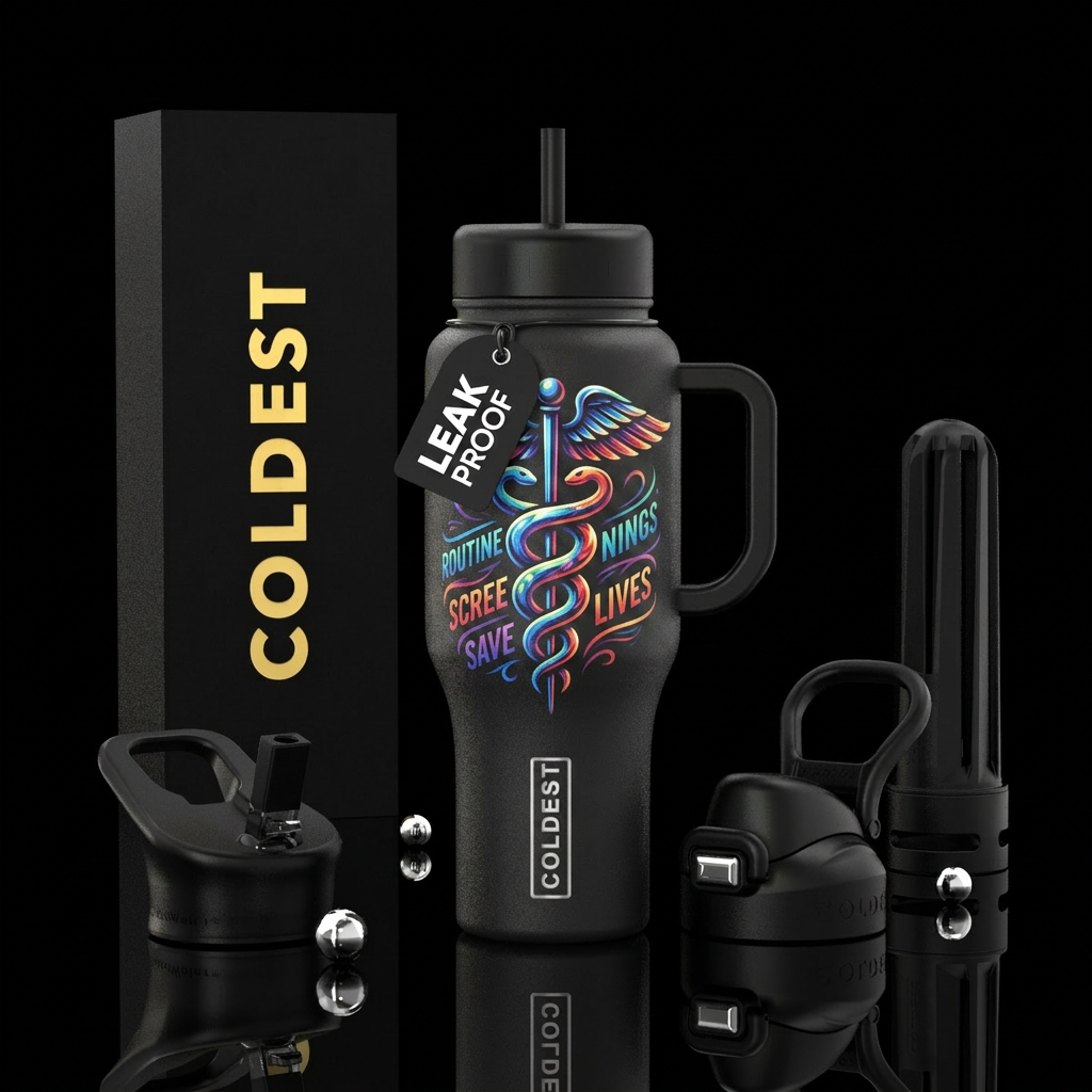 Routine screenings save lives water bottle design