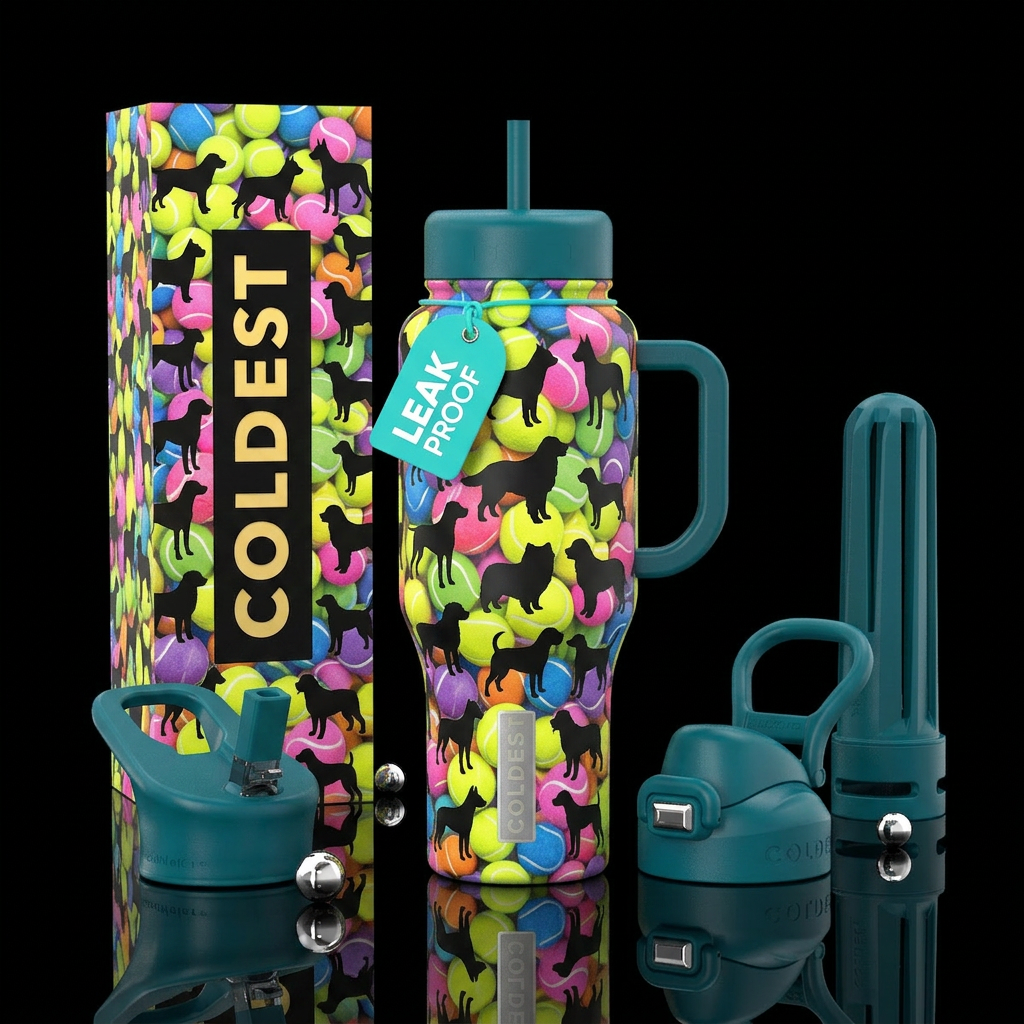 Silhouettes of different sized dog breed with diff... water bottle design