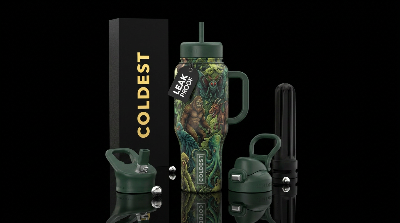 Cryptids in shades of moss water bottle design