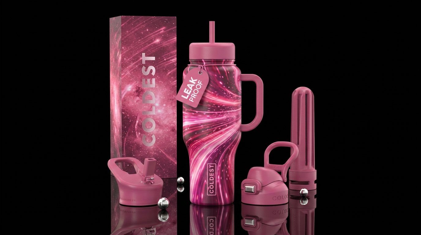 Warp speed in shades of pink water bottle design