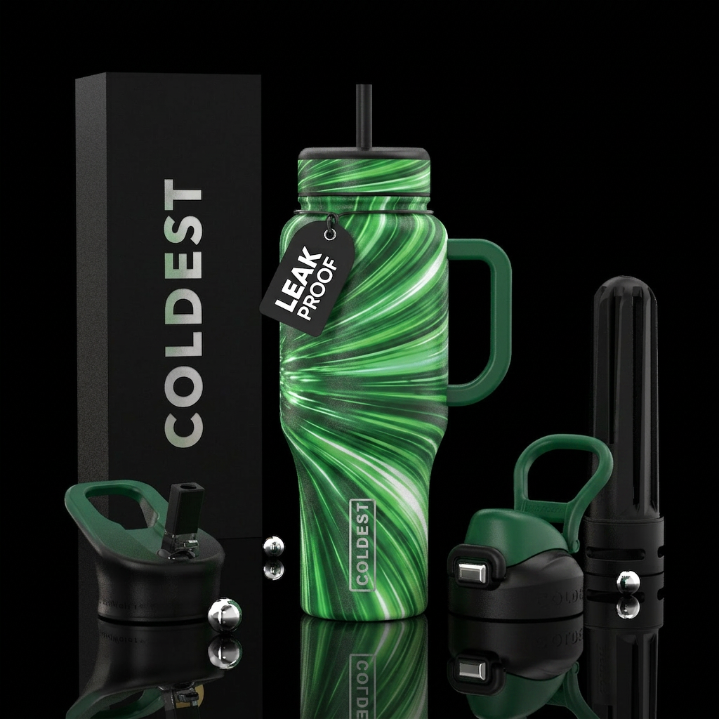 Warp speed shades of green water bottle design