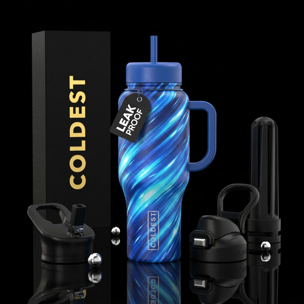 Warp speed shades of blue water bottle design