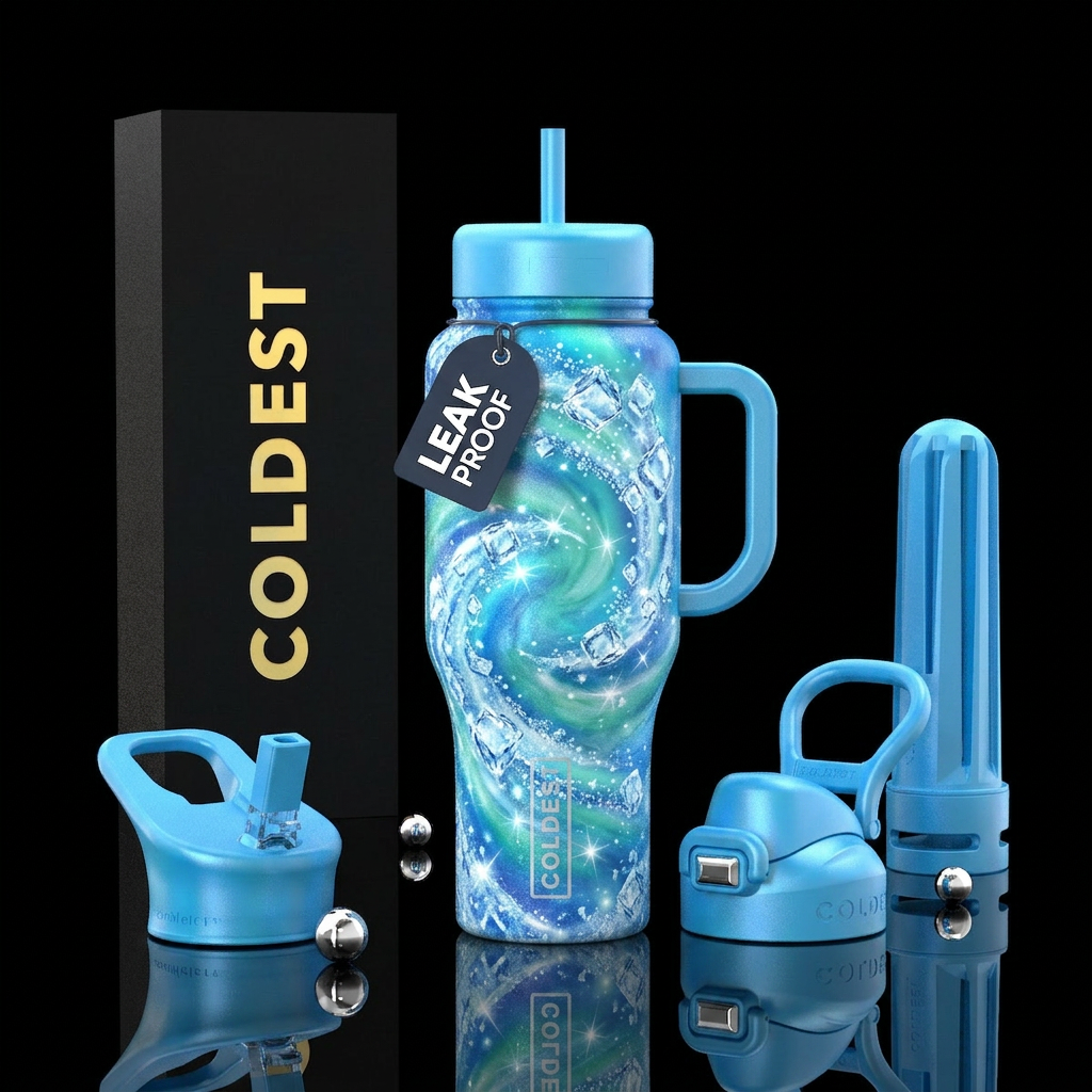 Ice cube swirling sparkle water bottle design