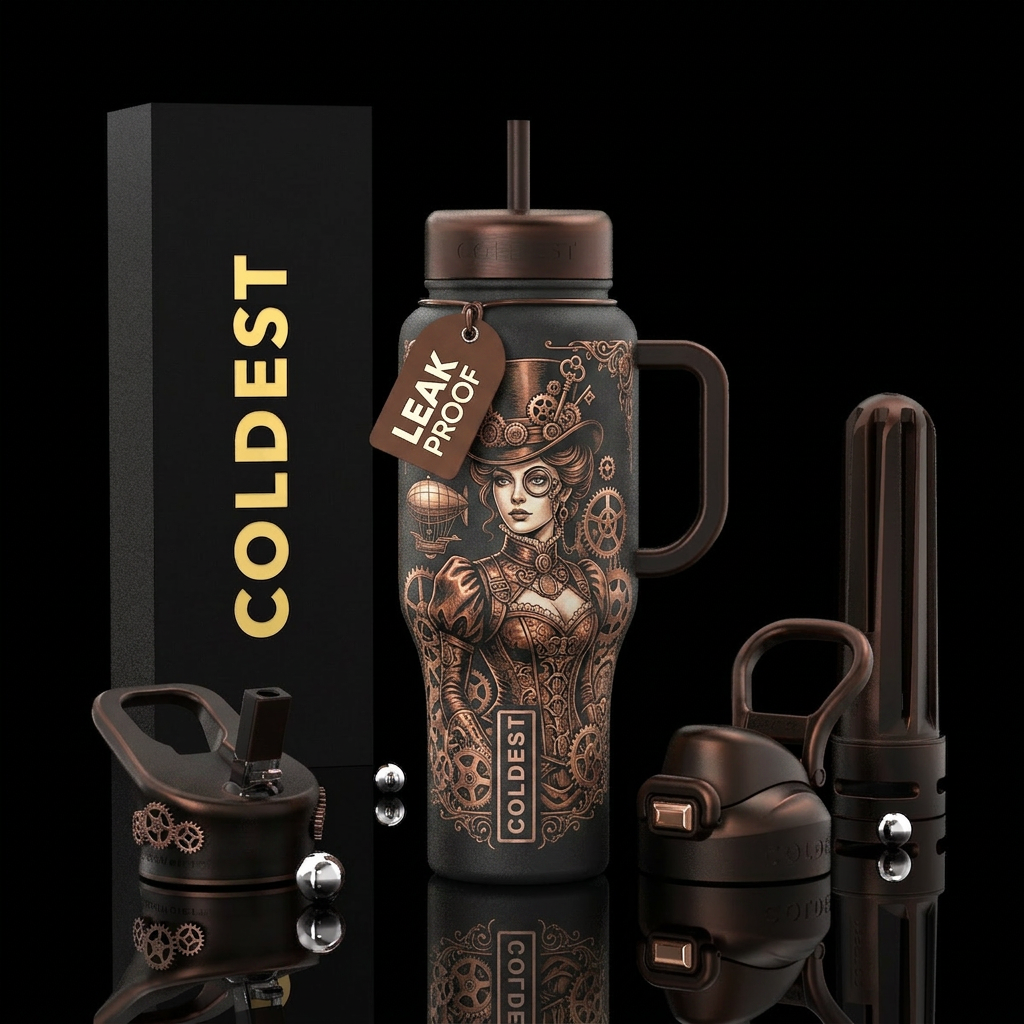 Fancy steampunk lady water bottle design