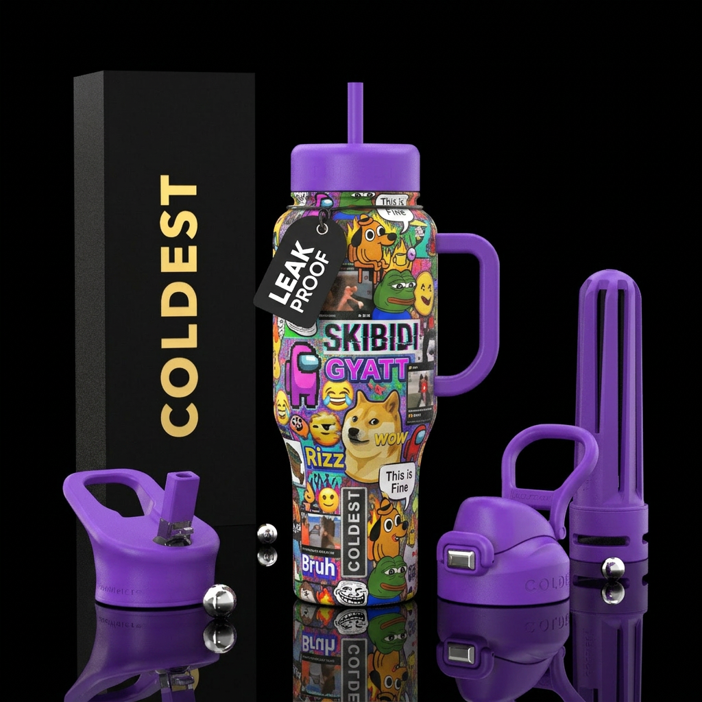 brain rot aesthetic water bottle design