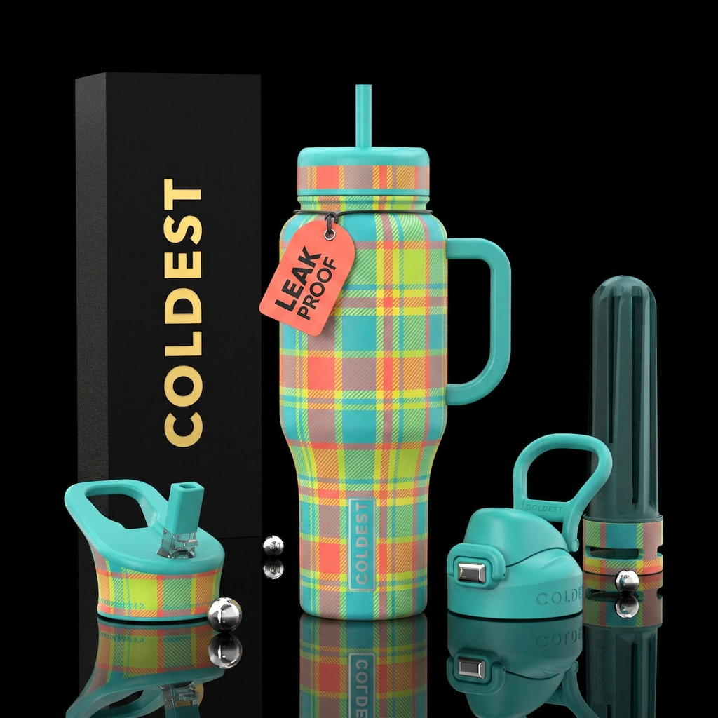 Summer inspired tartan plaid water bottle design