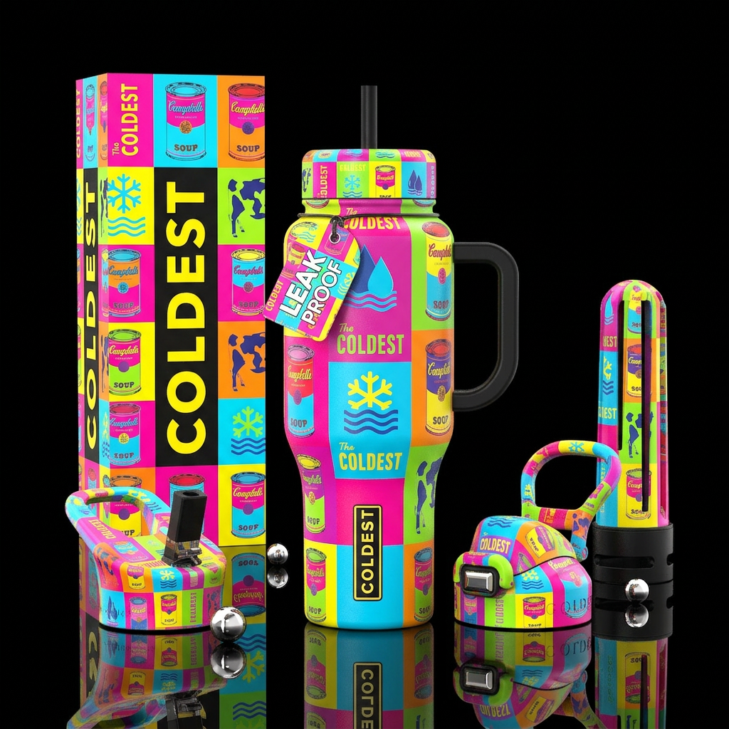Andy Warhol style coldest bottle water bottle design
