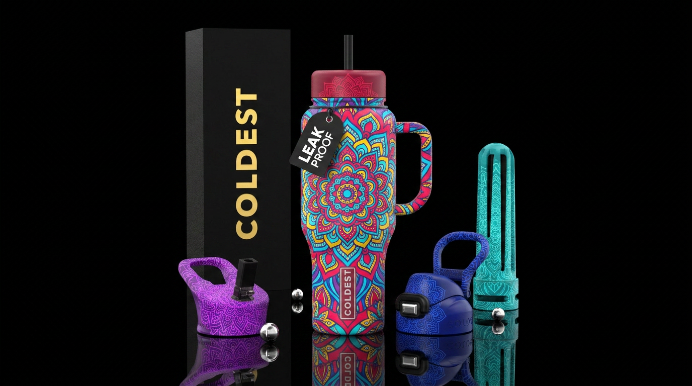 Mandala bright colors texture water bottle design