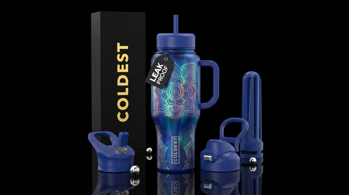 Henna style with texture, northern lights, sapphir... water bottle design