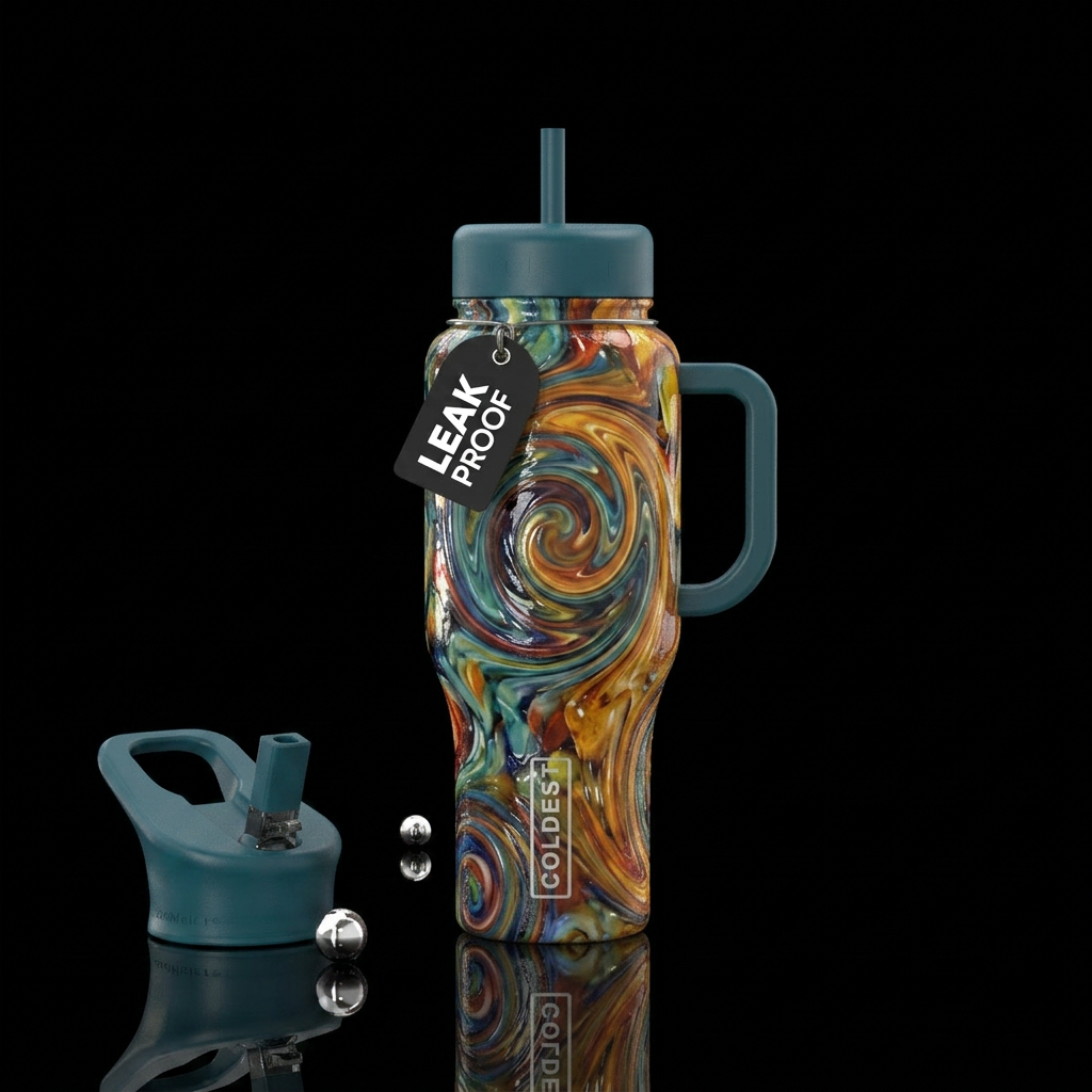 Baked marbles water bottle design