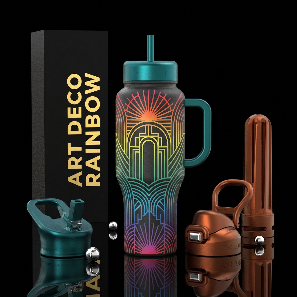 Art deco rainbow water bottle design