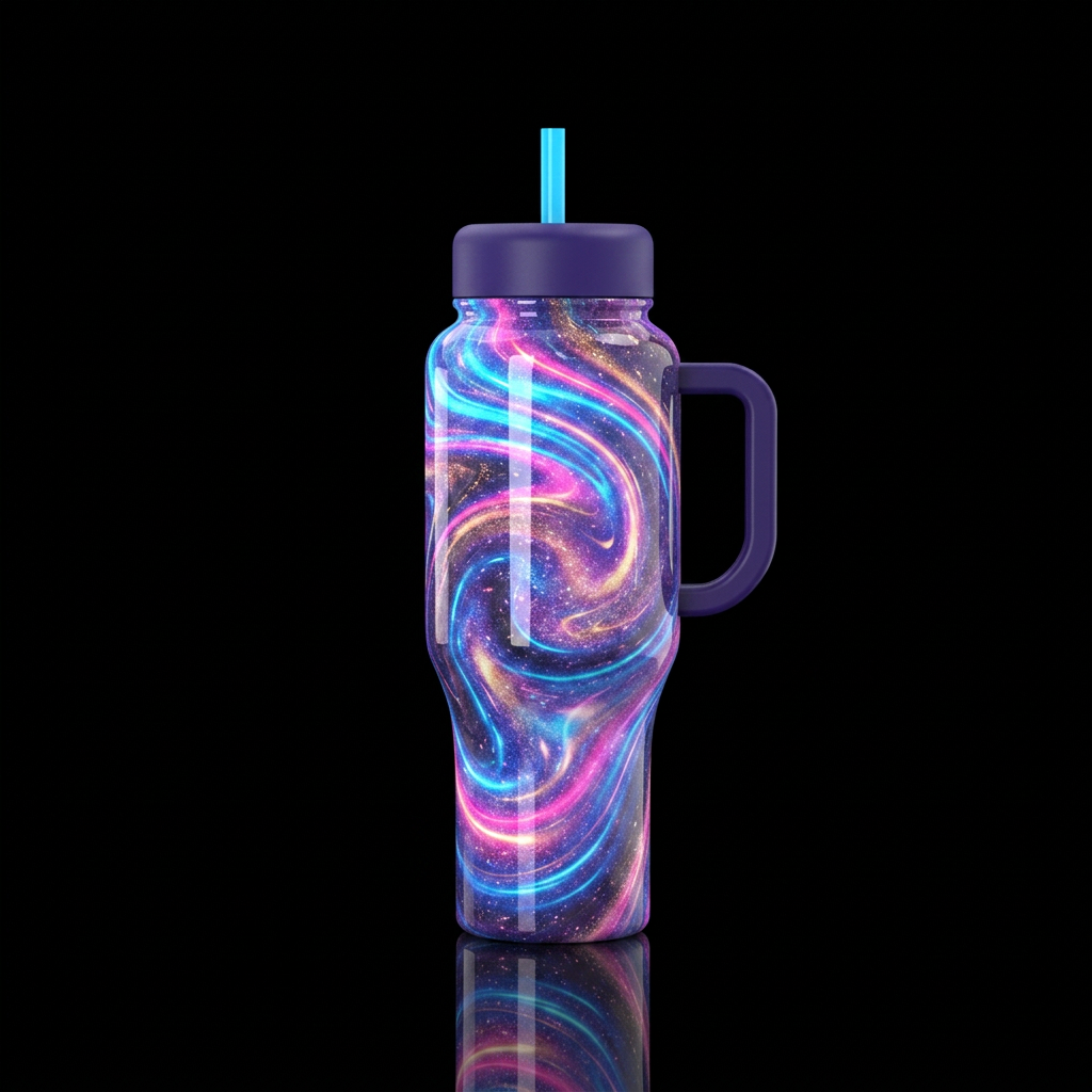 Summer rave fantastical shimmering swirl water bottle design