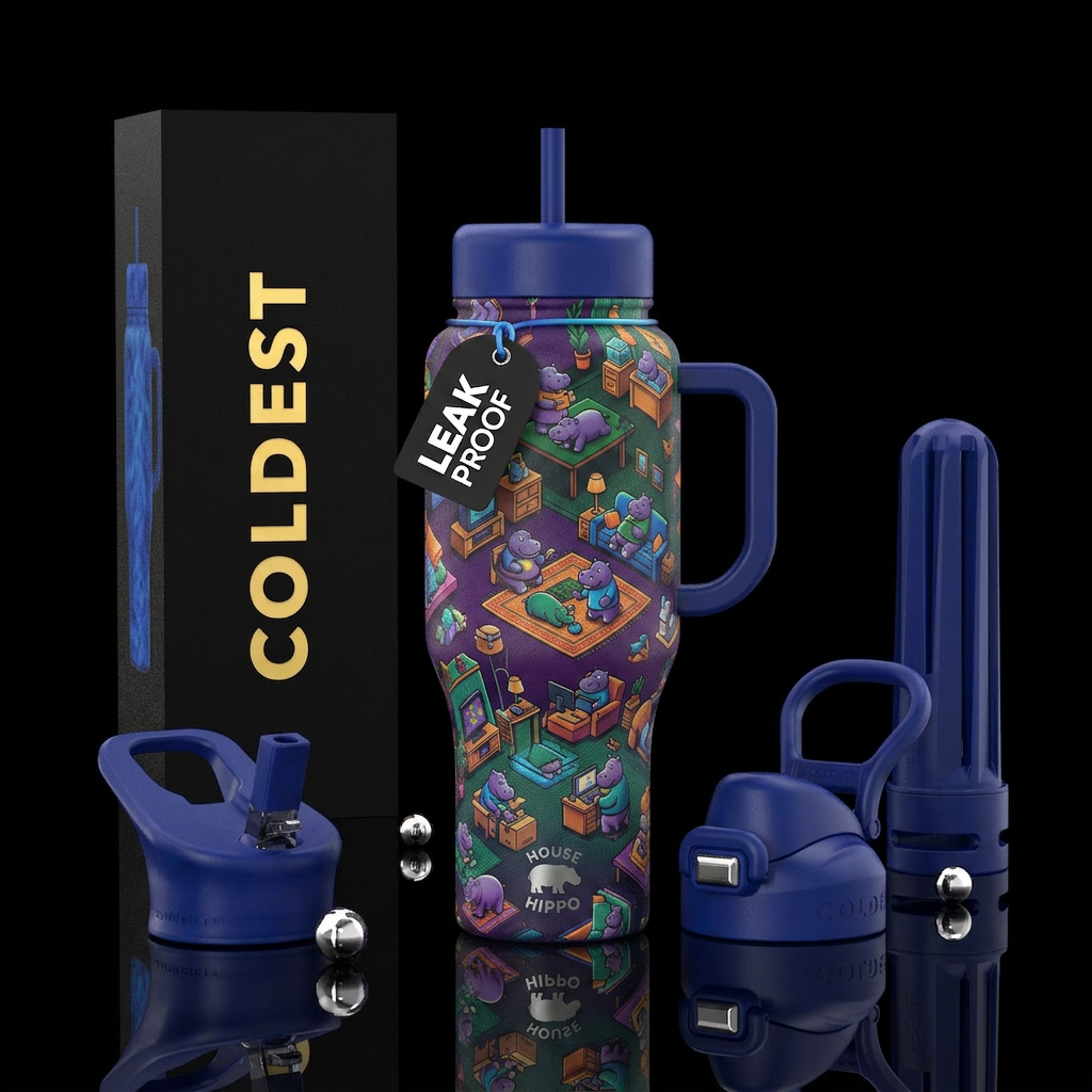 Legend of the house hippo water bottle design