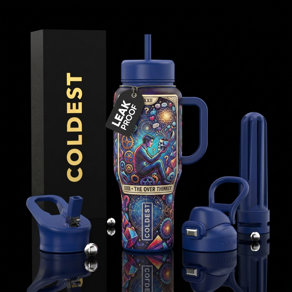 Tarot card the over thinker water bottle design