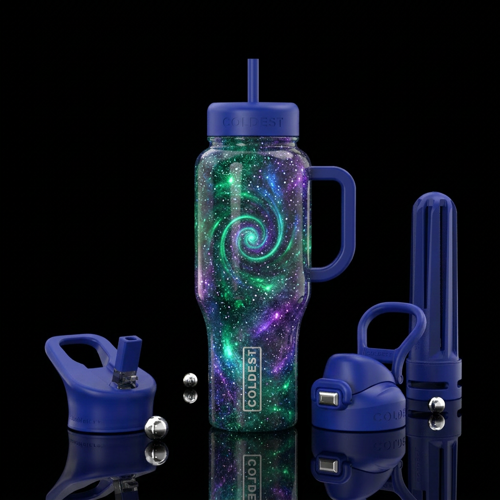 sparkly, glowie, spirals, inbued, magic water bottle design