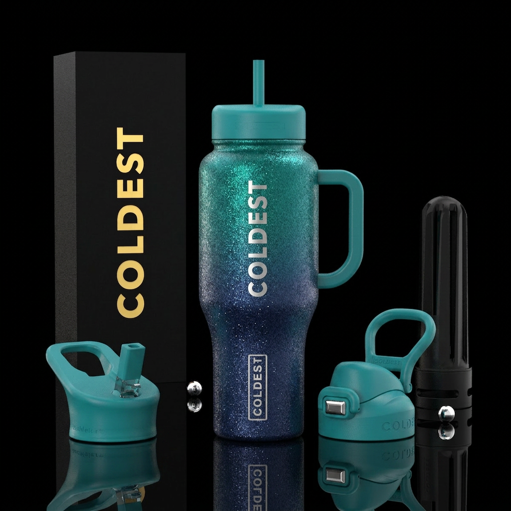 Hombre glitter teal water bottle design
