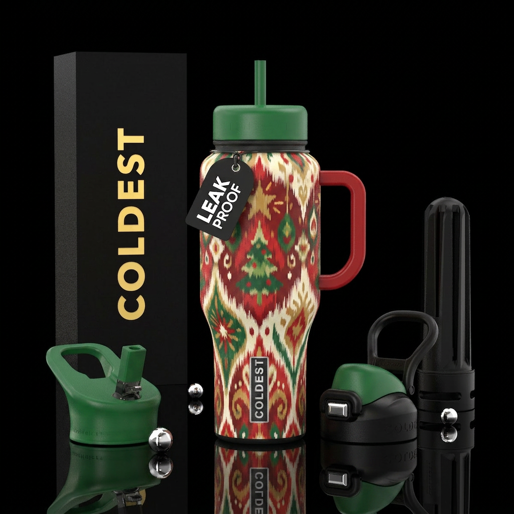 Ikat style christmas joy water bottle design