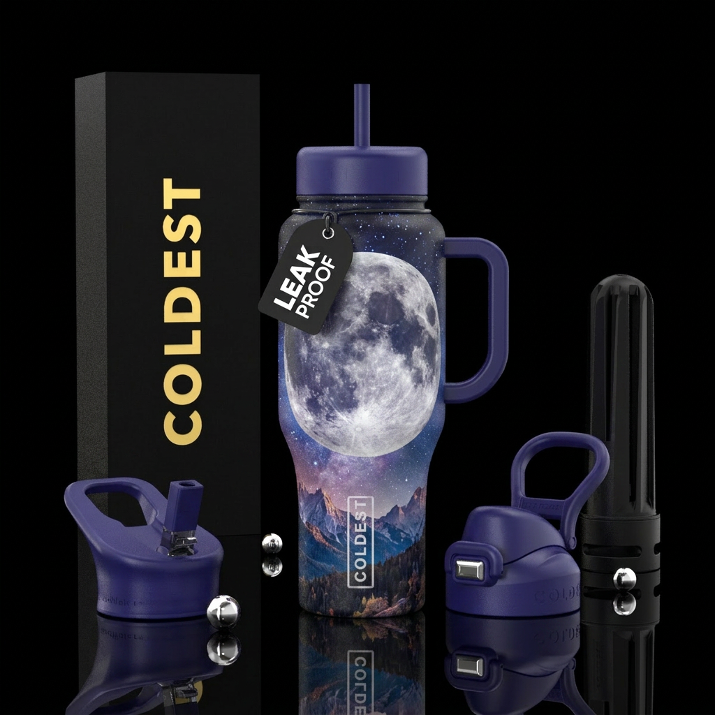Waning gibous water bottle design