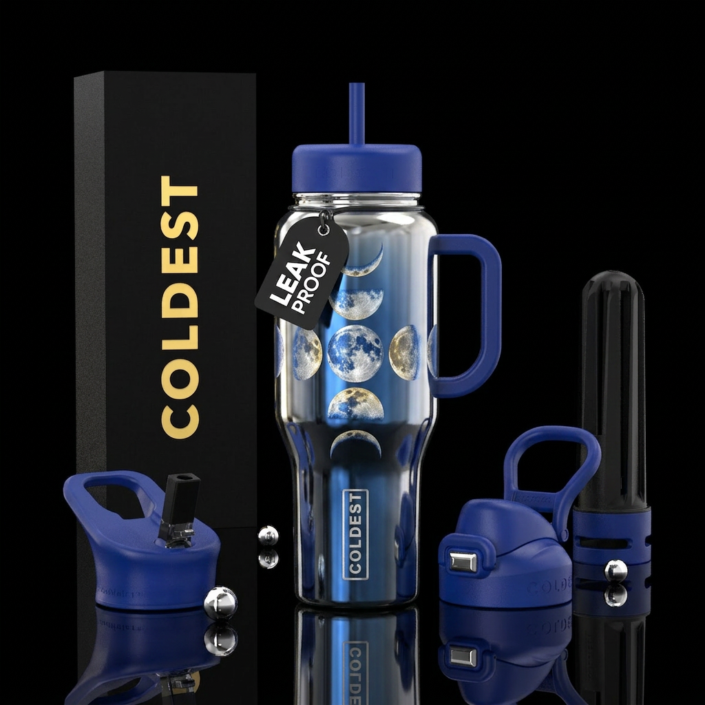 Moon phases water bottle design