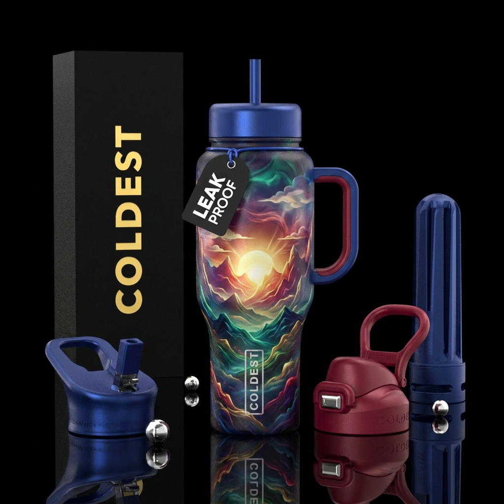 Surreal sunrise in jewel tones water bottle design