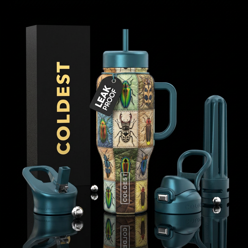 Quilt of coleoptra species water bottle design