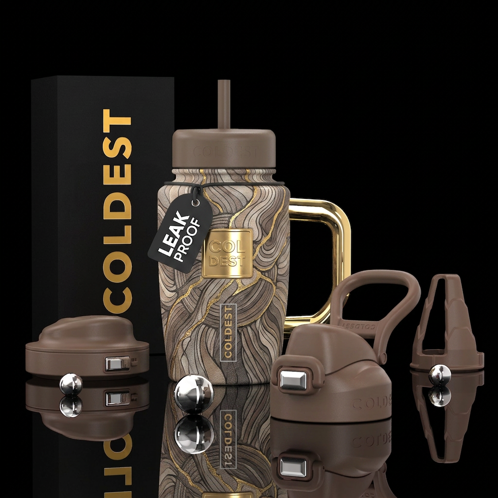 Neurographic art neutral tones with texture water bottle design