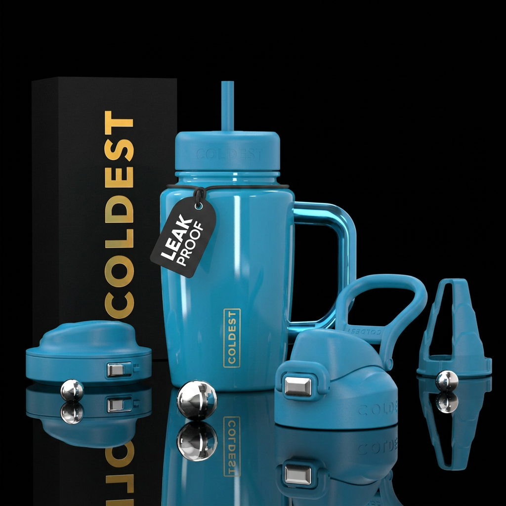 Cerulean blue water bottle design