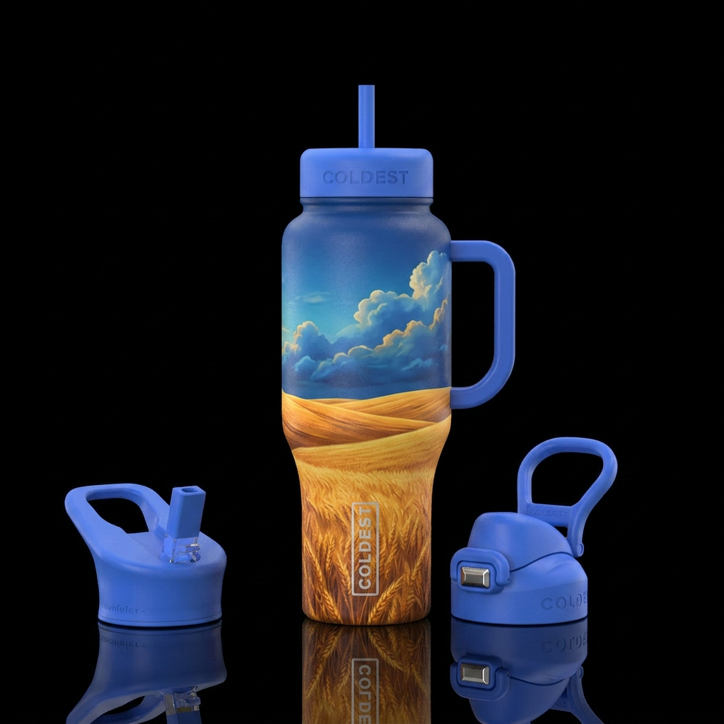 Spacious skies and amber waves of grain water bottle design