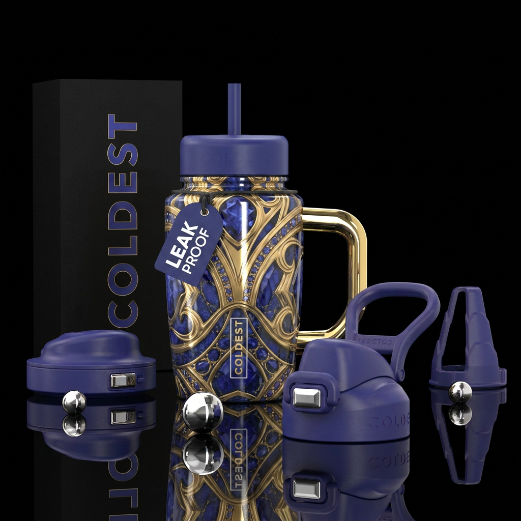 Brass and iolite water bottle design