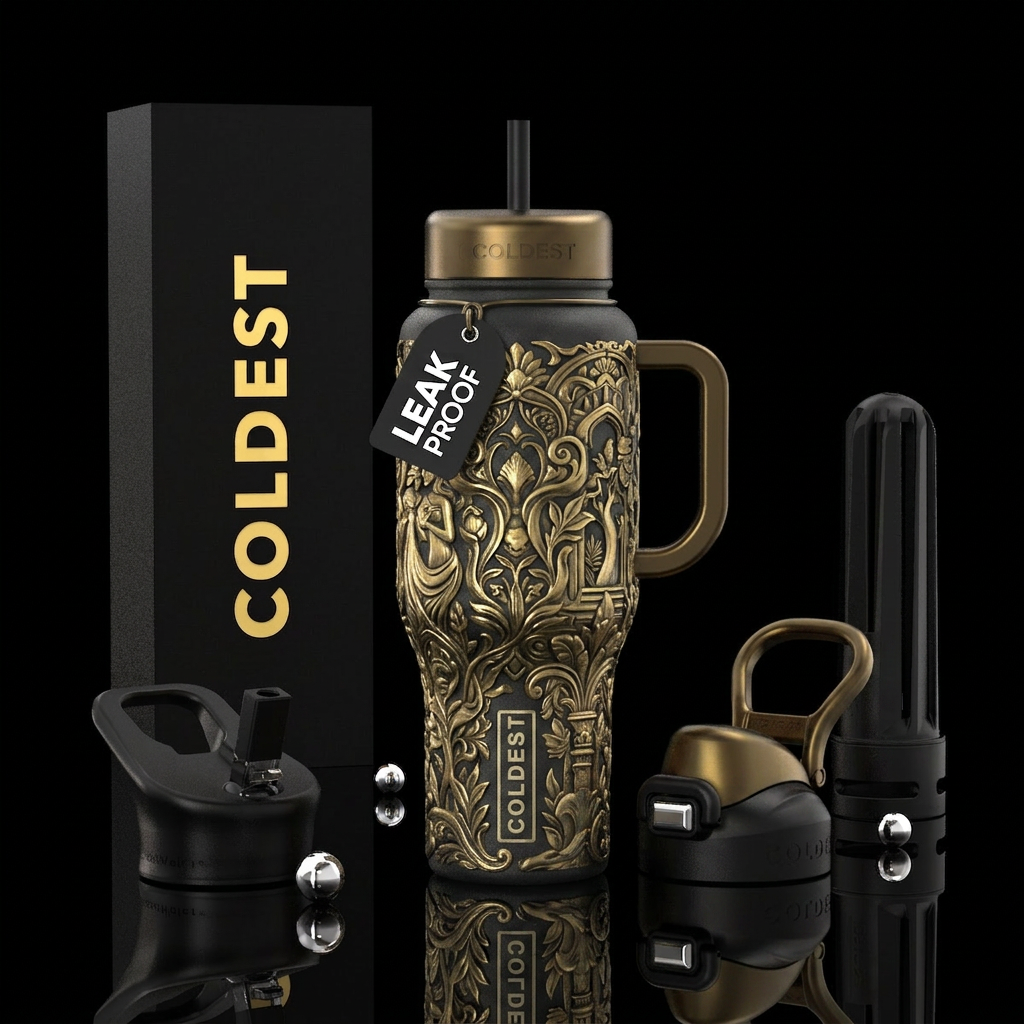 Brass, sensual, hidden realm water bottle design