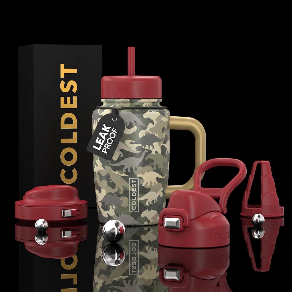 Camouflage pattern with neutral tone dinosaurs water bottle design