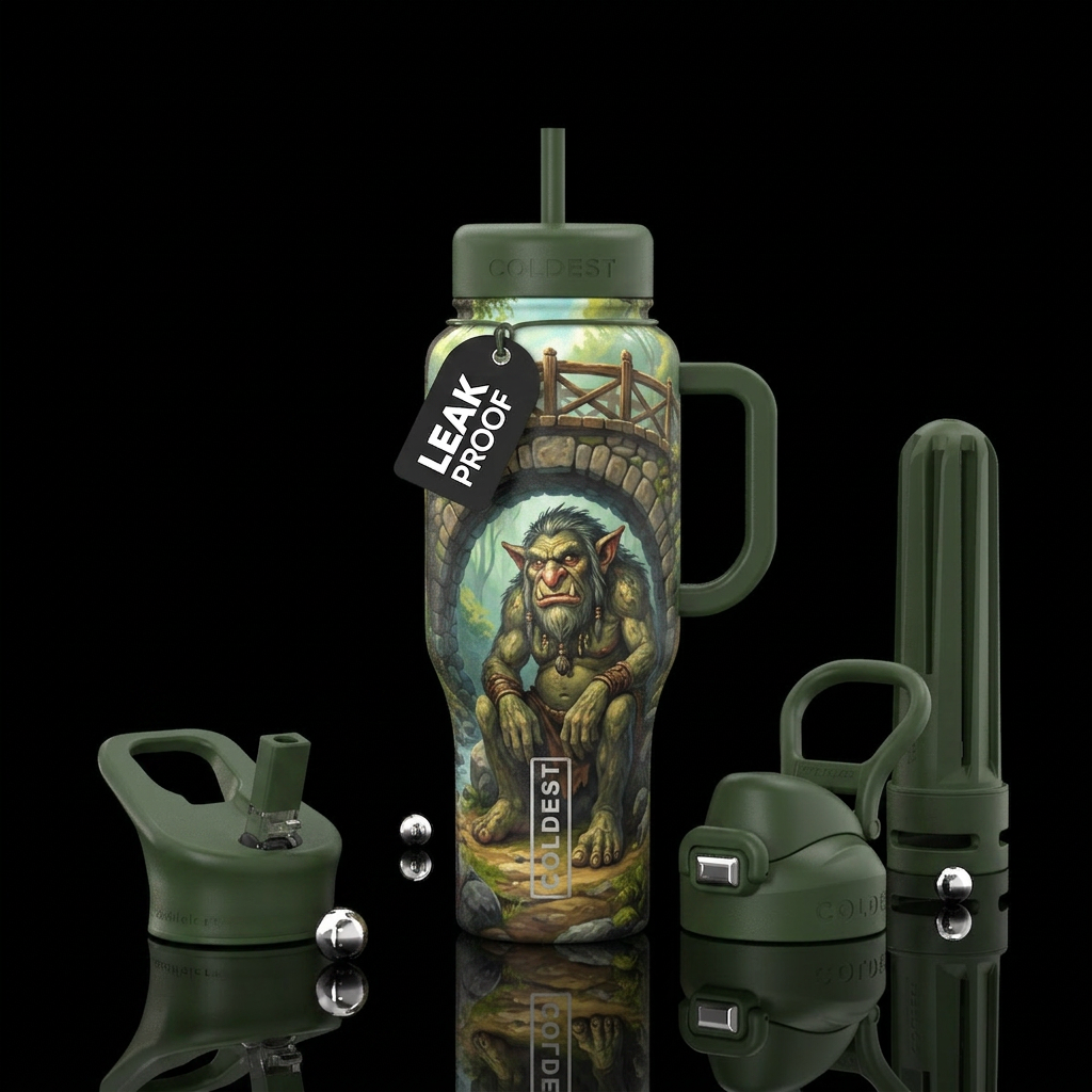 The troll under the bridge water bottle design