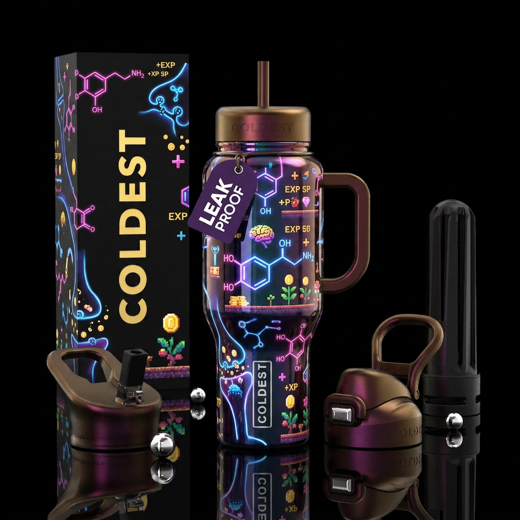 Dopamine farming water bottle design
