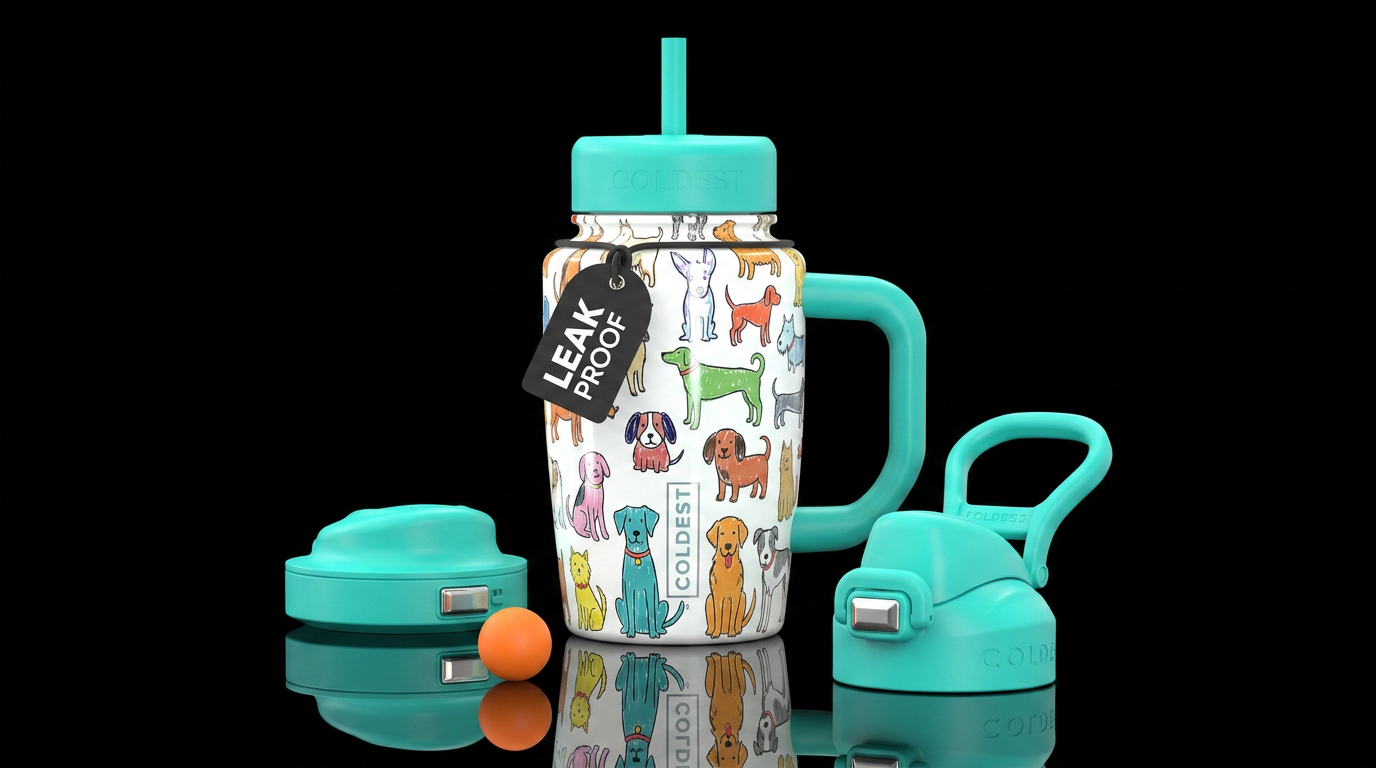 Whimsical dogs that appear to be drawn by hand water bottle design