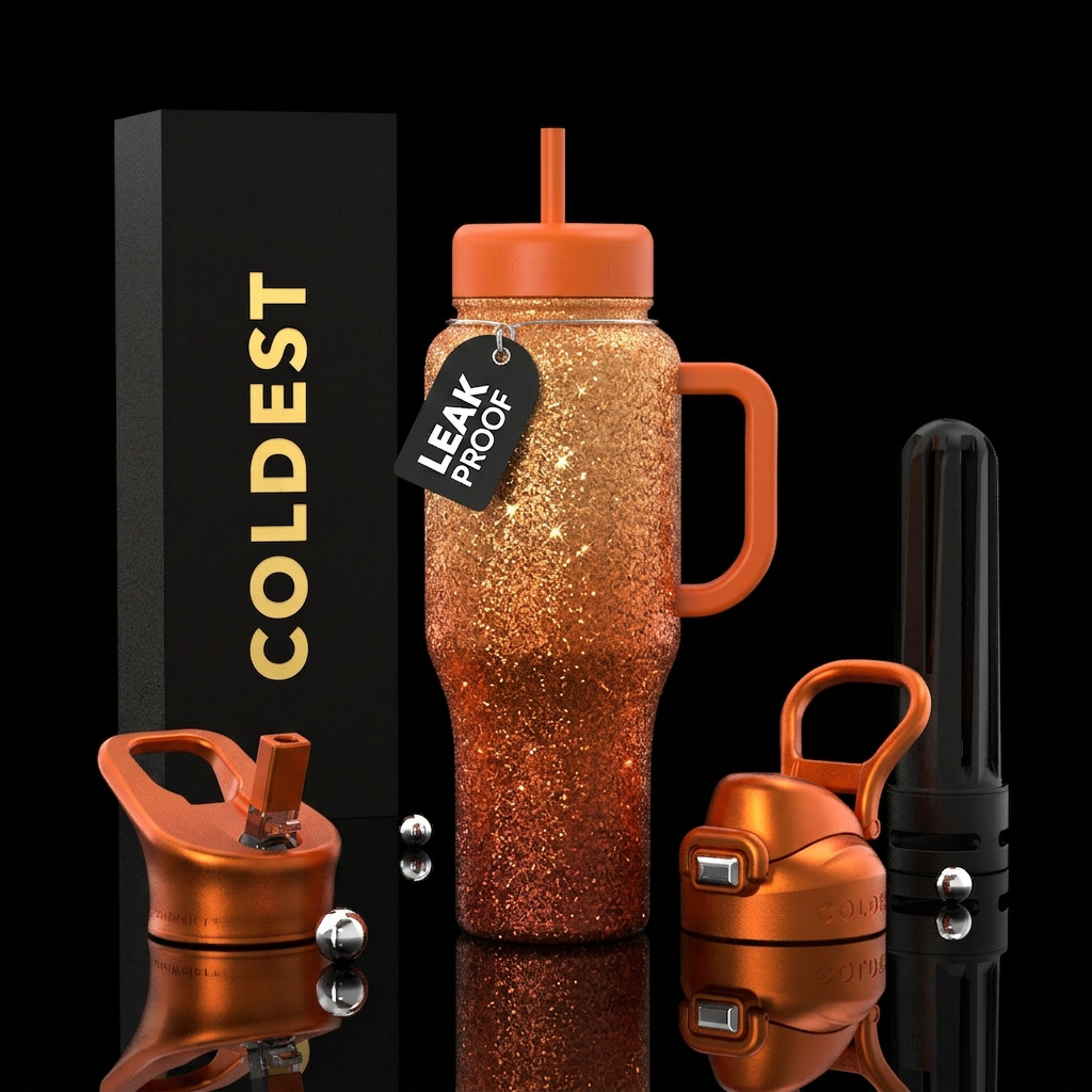 Orange hombre glitter water bottle design