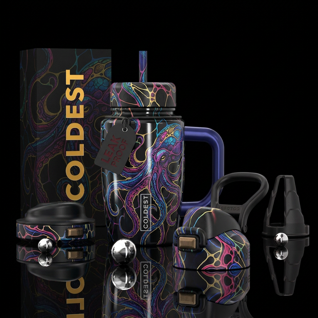 Neurographic kraken water bottle design