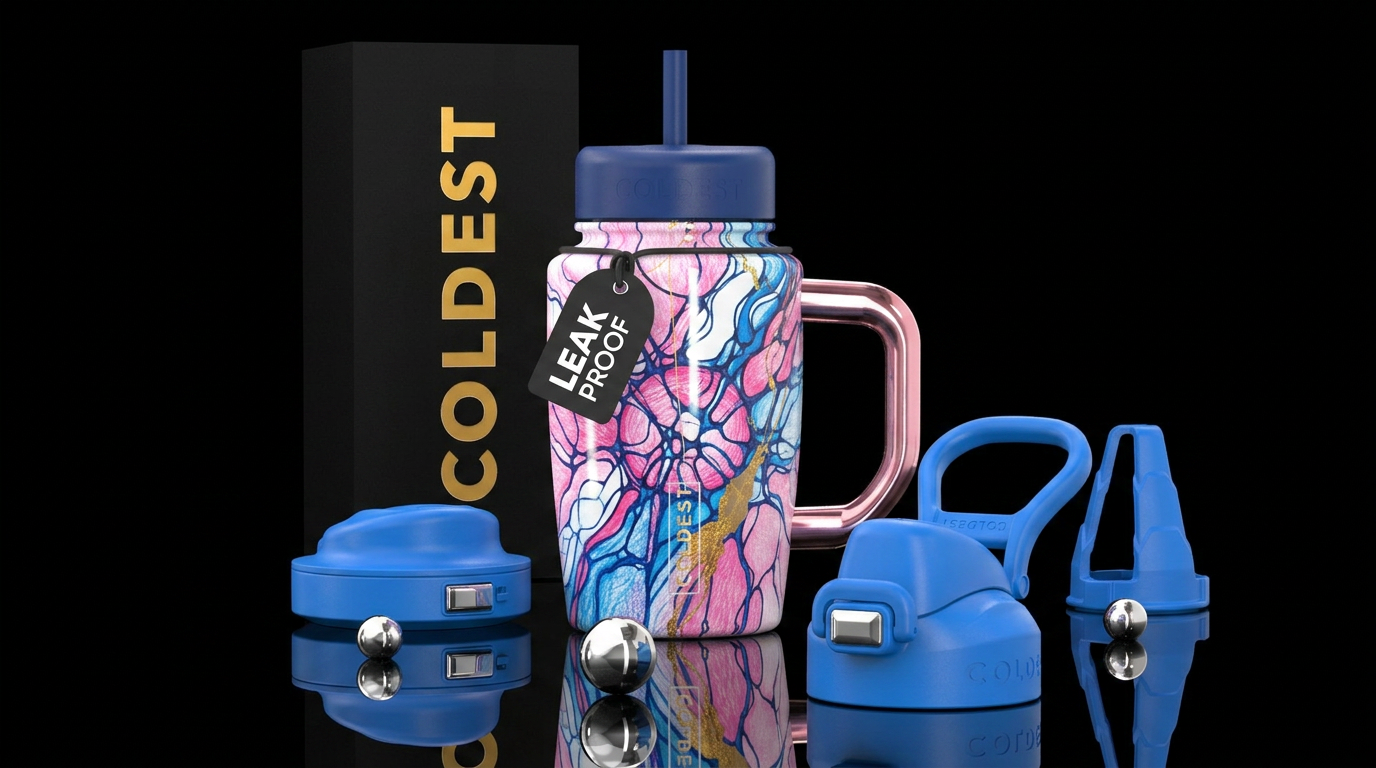 Neurographic art pink white blue water bottle design