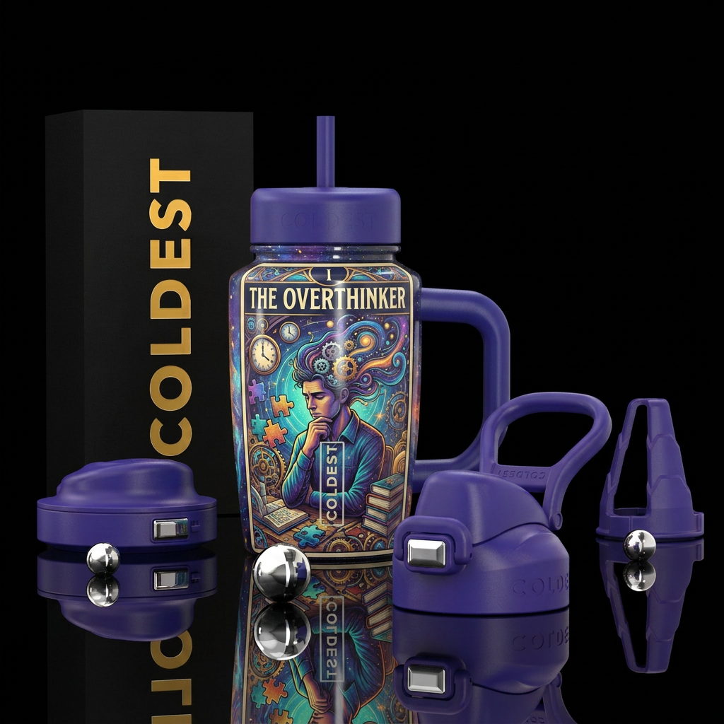 Tarot card the overthinker water bottle design