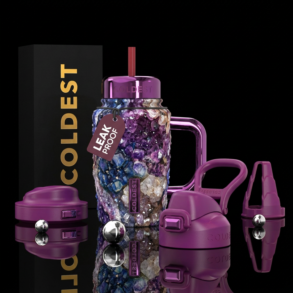 Druzy, gemstone water bottle design